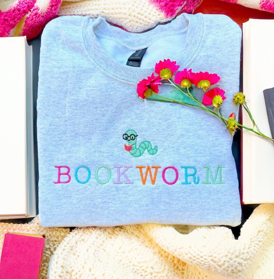 Bookworm embroidered
