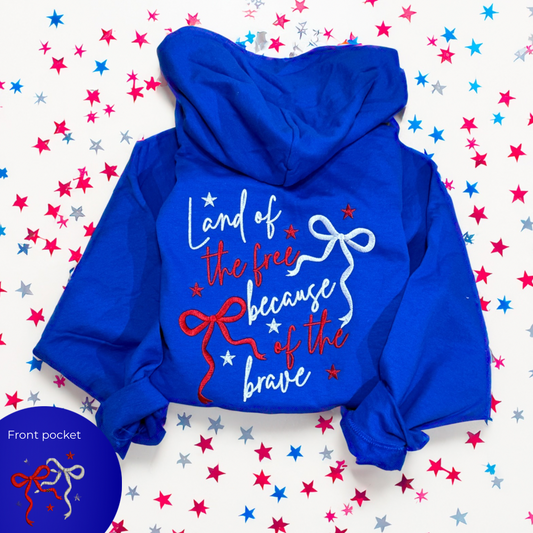 embroidered Land of the free because of the brave